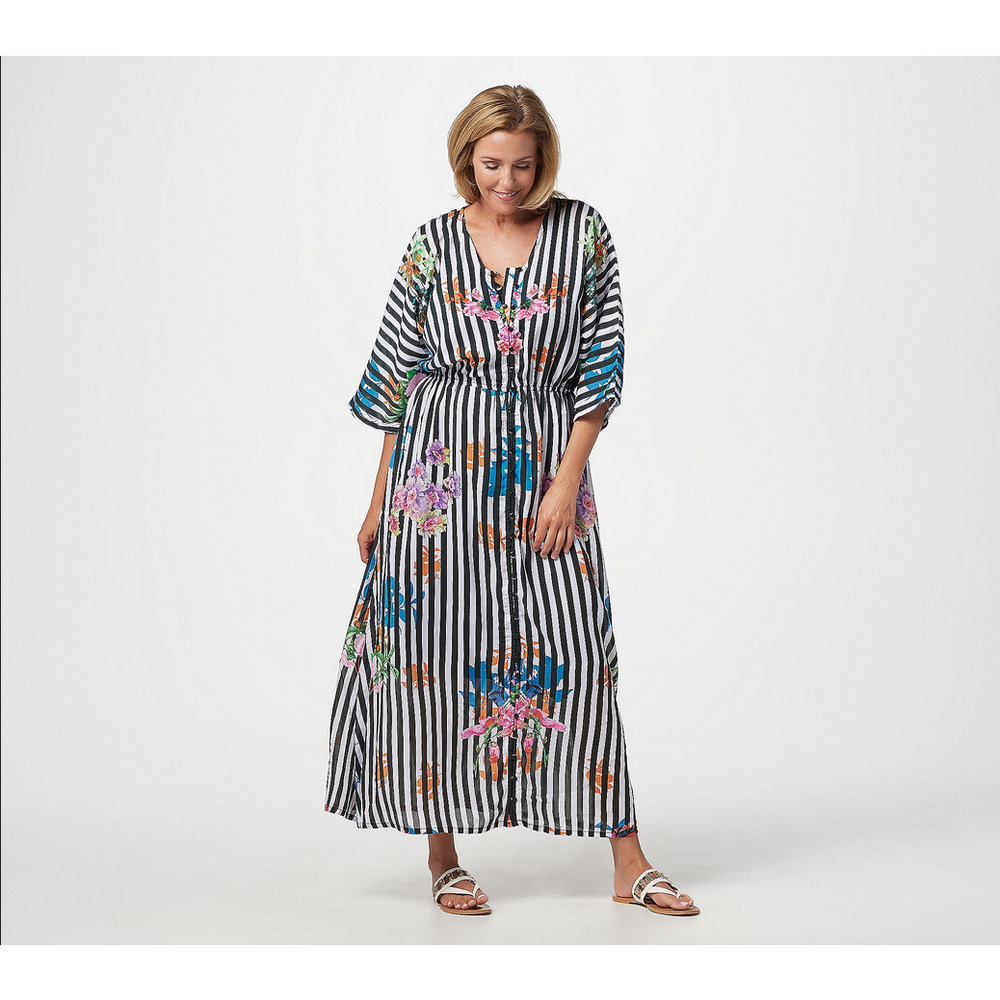 Tolani Collection Women's‎ Printed Lined Woven Maxi Dress Striped Floral XS Pet